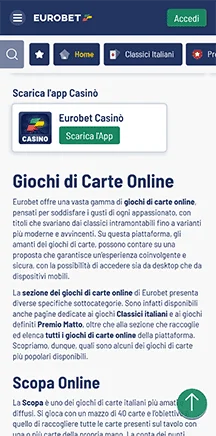 eurobet app giochi di carte